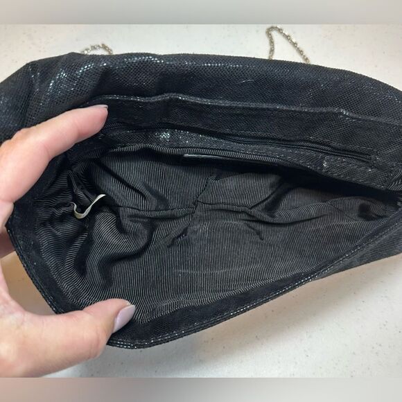 Sondra Roberts SR Squared Shiny Black Evening Clutch Chain Crossbody Purse - Picture 8 of 14